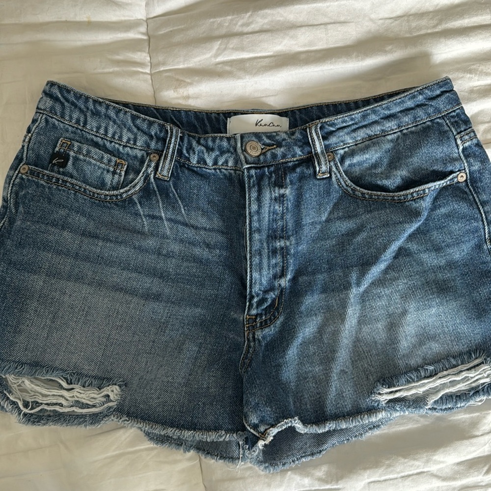 Margot High Rise Distressed Denim Shorts - Medium Wash - Large VICI